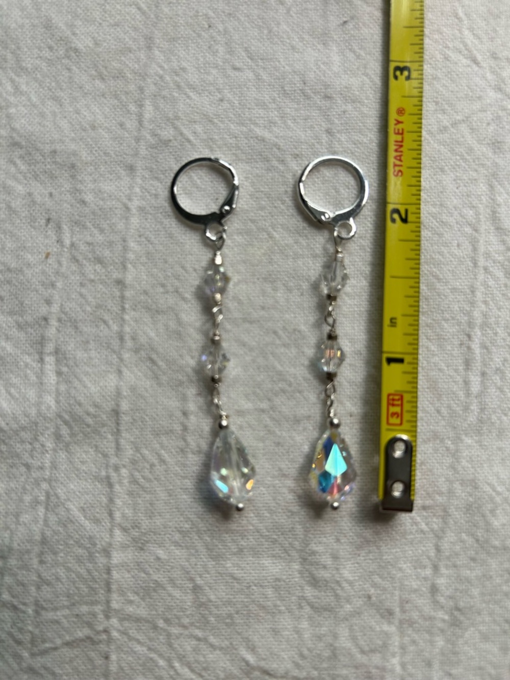 Clear Crystal Teardrop Dangle Earrings - Silver-Tone handmade